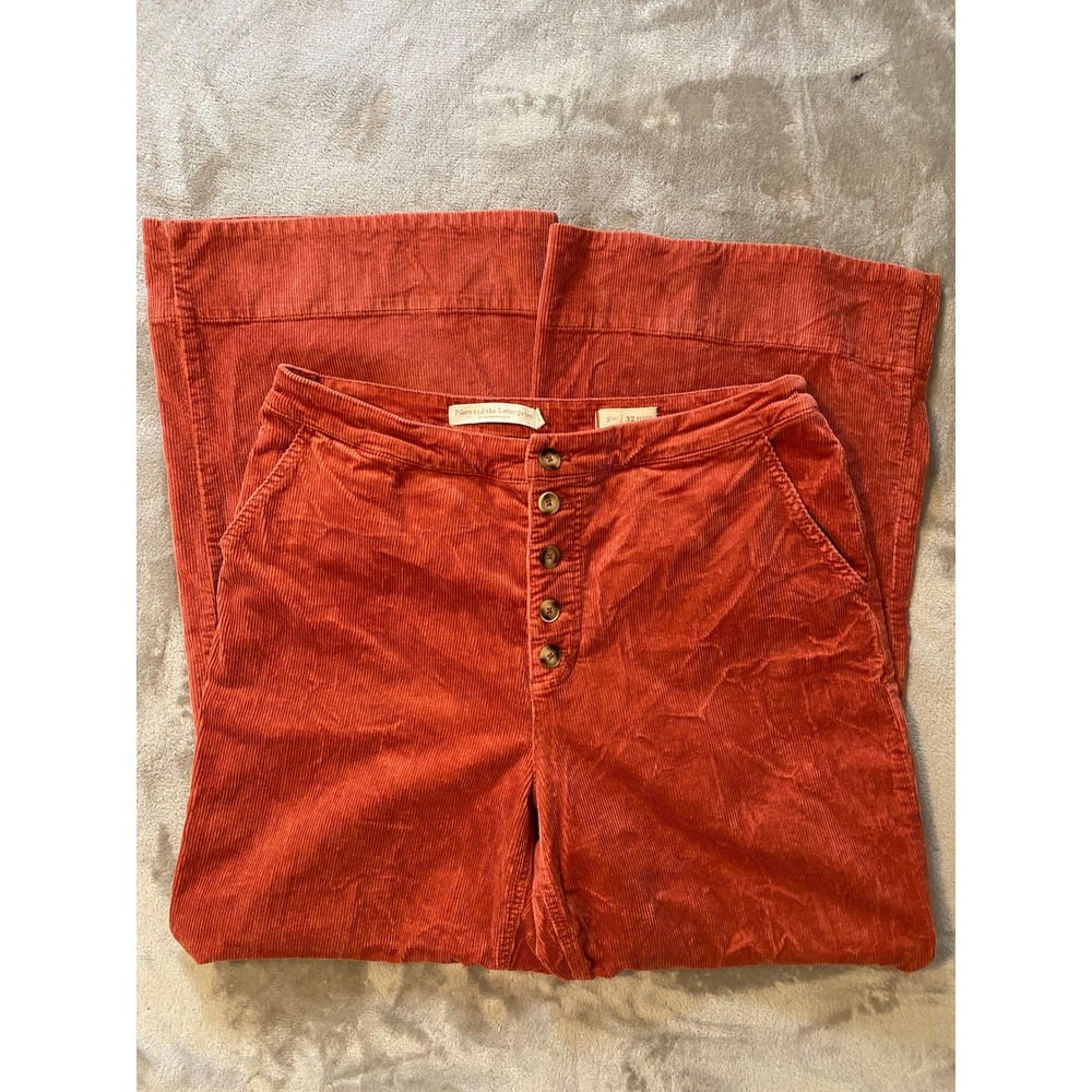 Pilcro Anthropologie Pants 32P Orange Corduroy Wide Leg Button Fly 70s Style